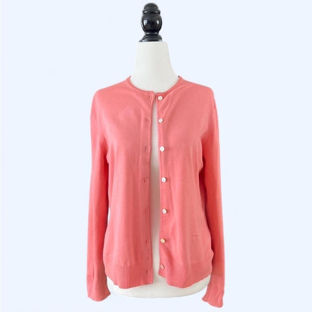 Vintage Lands’ End Pink Cotton Button Preppy Cardigan Cottagecore Sweater Medium